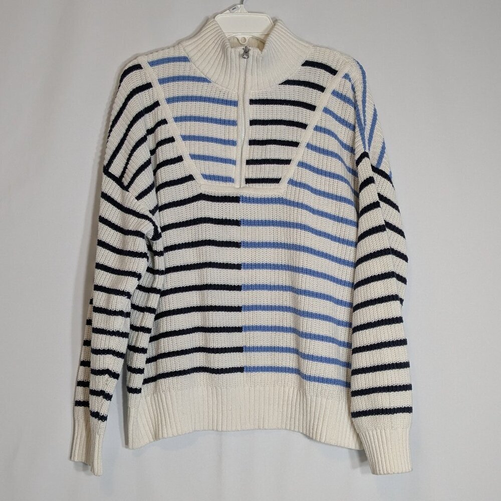 TIME AND TRU Blue/ White Stripe Long Sleeve Mock Neck Pullover Sweater; Size XXL